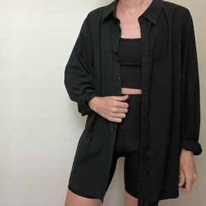 Black Cotton Long Sleeve Button Down Shirt